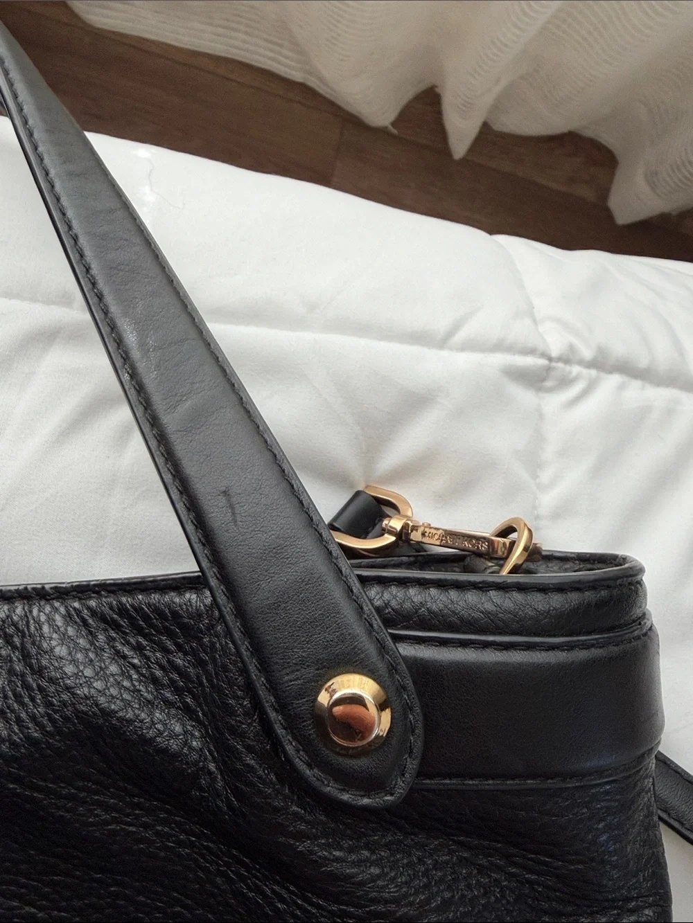 Michael Kors Black Pebbled Leather Tote with Gold Hardware